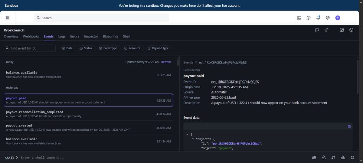 Stripe Payment Dashboard Screenshot